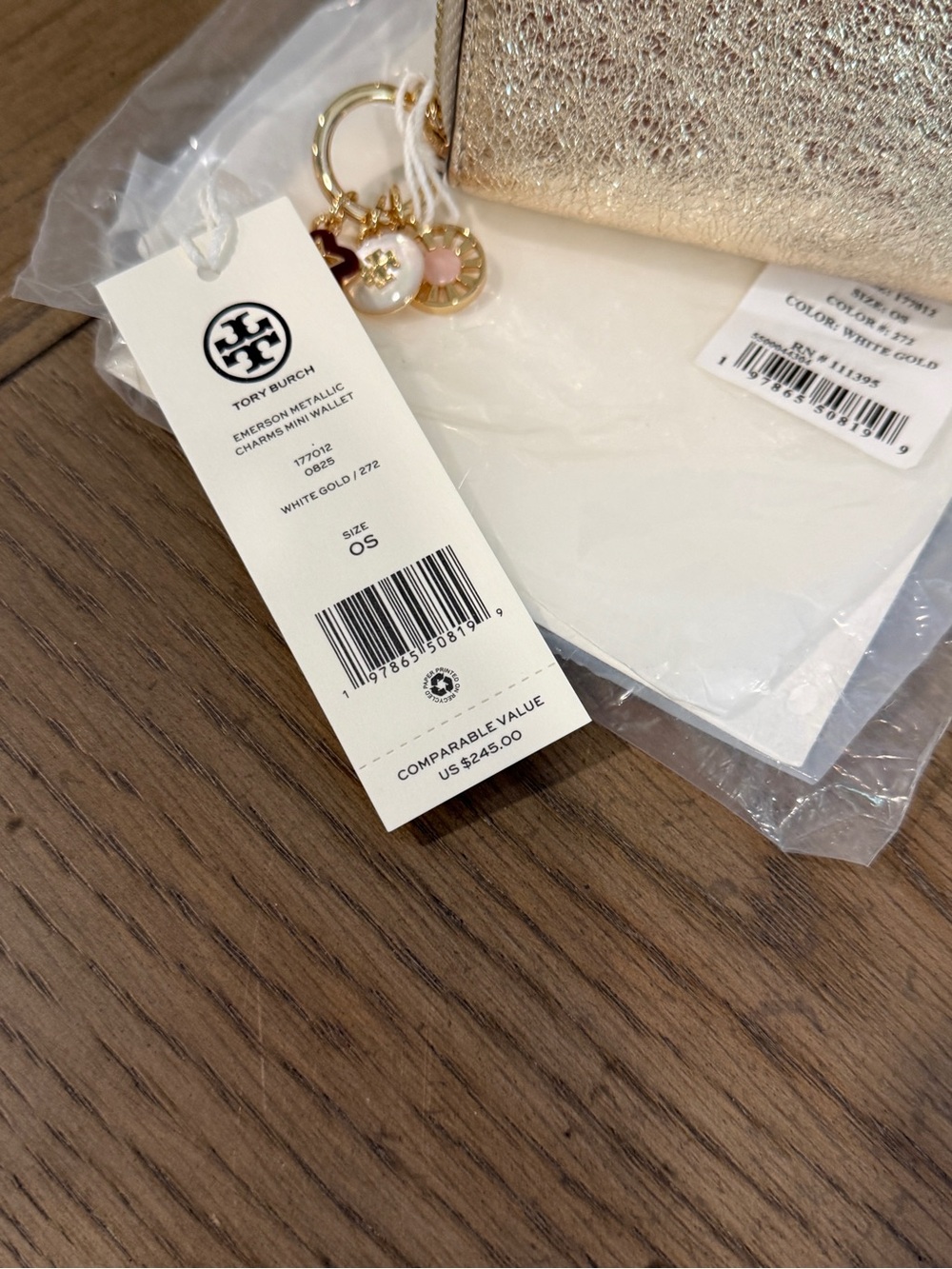 Tory Burch Emerson Gold Metallic Charms Mini Wallet 177012 retail $245 NWT - Picture 8 of 10